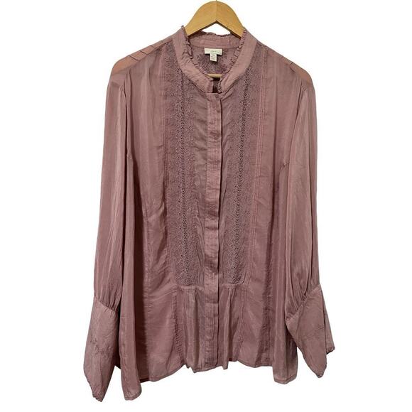 J Jill Victorian Style Old Rose Lace Button Blouse Size 3X Rose Pink Feminine - Picture 1 of 10